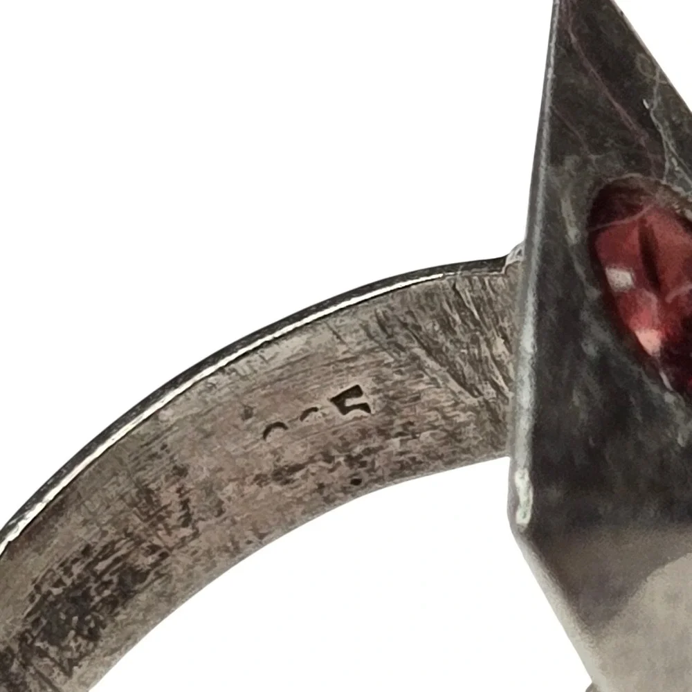 Vintage Square Ring Sterling Silver 925 Size 7.5 Red Garnet Statement Bold